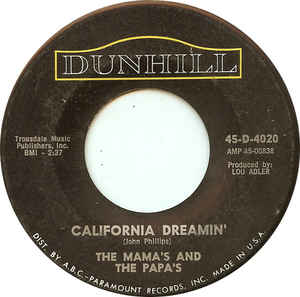 Image result for california dreaming mamas and papas record