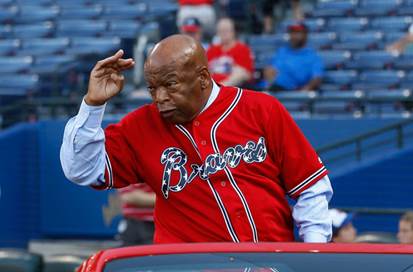 ATLANTA, GA - JUNE 19: United States Congressman John Lewis is honored before the game between the New York Mets and the Atlanta Braves at Turner Field on June 19, 2015 in Atlanta, Georgia. (Photo by Mike Zarrilli/Getty Images)