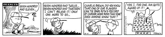 In honor of Hank Aaron, remember how the comic strip Peanuts covered the  story back in the early 70s. Pretty deep for a comic strip. : baseball