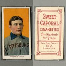 Front and back of the 1909 T206 PSA 5 (MC) Honus Wagner card