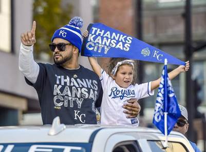 Kansas City Royals infielder Christian Colon acknowledged the fans during the World Series parade.