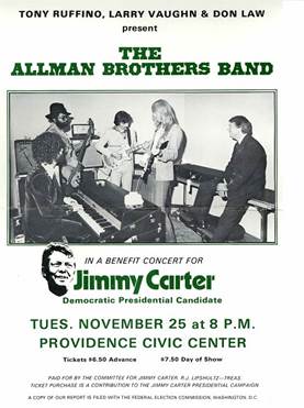 Jimmy Carter Library su Twitter: "On 11/25/1975, the Allman Brothers  headlined a benefit concert in Providence for Carter's 1976 campaign. Gregg  Allman inscribed a photo for JC with, “Our country needs you.”