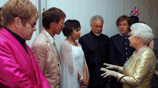 The Queen has met an extraordinary number of stars in her time, including Sir Elton John, Sir Cliff Richard, Dame Shirley Bassey, Sir Tom Jones and Sir Paul McCartney pictured here in 2012.