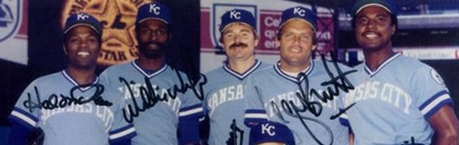 Kansas City greats: top L-R, Hal McRae, Willie Wilson, Dan Quisenberry, George Brett and Frank White. Bottom L-R, trainer Micky Cobb and manager Dick Howser.