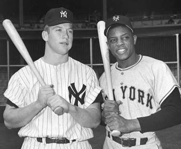 People Art Print featuring the photograph Mickey Mantle Poses With Willie Mays by Bettmann