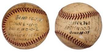 HISTORIC JOHNNY VANDER MEER FINAL OUT BASEBALLS FROM CONSECUTIVE 1938 NO HIT GAMES SINGULAR ACCOMPLISHMENT IN MLB HISTORY (VAND.png
