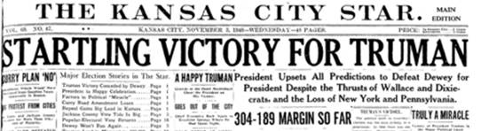 News Article, Kansas City Star (published as The Kansas City Star), November 3, 1948, p1.png