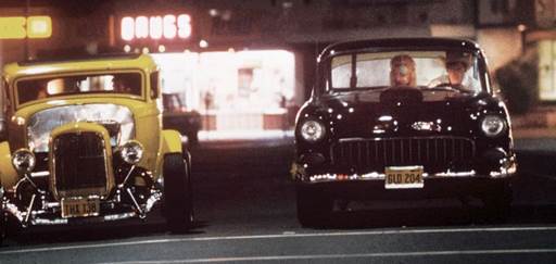 John Milner's 1932 Ford Deuce Coupe (THX 138) & Bob Falfa's 1955 Chevy (GLD  204) - American Graffiti. | American graffiti, Cars movie, 55 chevy