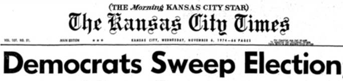 News Article, Kansas City Times (published as THE Morning KANSAS CITY STAR The Kansas City Times), November 6, 1974, p1.jpeg