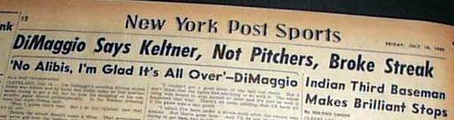 DiMaggio's hitting streak ends at 56 games...