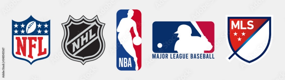 Official logos of major USA sports leagues. Logo of the top 5 American  sports league - NFL, NHL, NBA, MLB and MLS. Vector. Stock Vector | Adobe  Stock